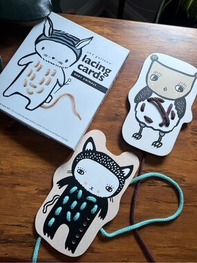 Baby Animals Lacing Cards - Blue & Brown